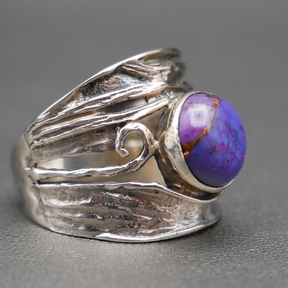 Organic Style Sterling Silver & Copper Vein Purple Turquoise Ring Size 8.5 - Picture 1 of 8